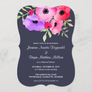 Invitation Aquarelle Floral Engagement Partie Marine Bleu