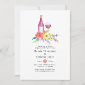Invitation Aquarelle Floral Engagement Party Dégustation de v (Devant)