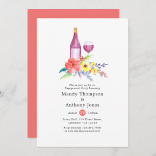 Invitation Aquarelle Floral Engagement Party Dégustation de v