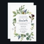 Invitation Aquarelle Floral et Bat mitzvah de feuillage<br><div class="desc">Composé d'un script ludique et de la typographie serif; Le tout sur un arrière-plan d'arrière - plan blanc et aquarelle cadre feuillage. Il est conçu par Select Party Supplies,  exclusif pour Zazzle. Disponible ici : http://www.zazzle.com/selectpartysupplies</div>