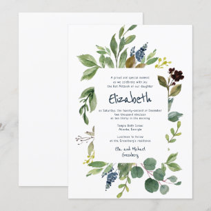 Invitation Aquarelle Floral et Bat mitzvah de feuillage
