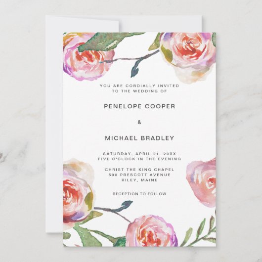 Invitation Aquarelle Floral et Mariage de points (Devant)