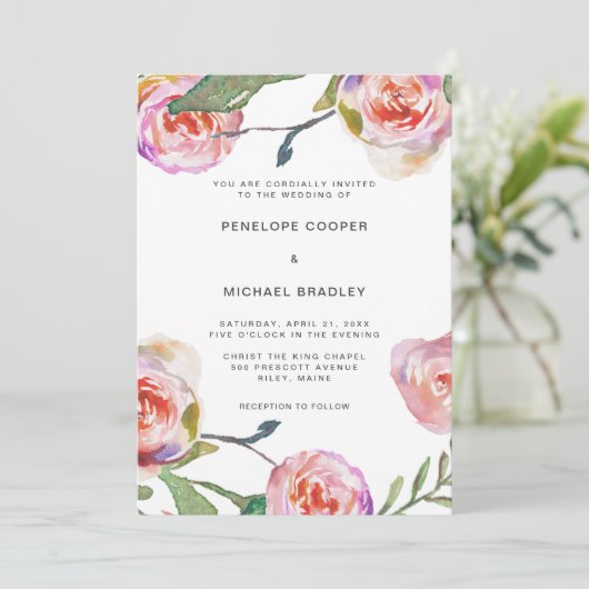 Invitation Aquarelle Floral et Mariage de points (Debout devant)