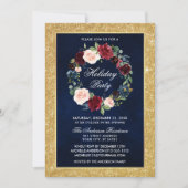 Invitation Aquarelle Floral Fête Gold Parties scintillant (Devant)