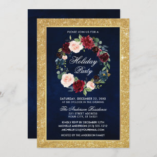 Invitation Aquarelle Floral Fête Gold Parties scintillant