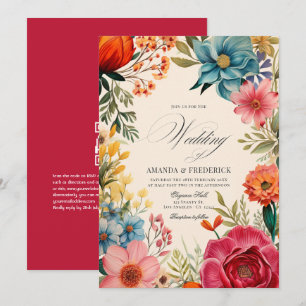 Invitation Aquarelle Floral Fiesta Mariage avec code QR