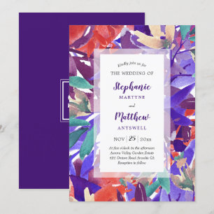 Invitation Aquarelle Floral Folial Coral Purple Mariage