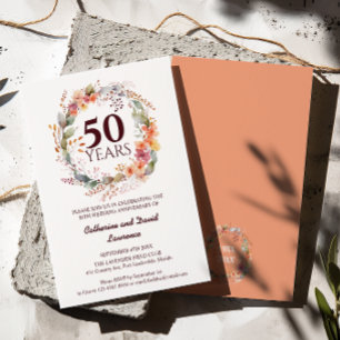 Invitation Aquarelle Floral Garland Coral rose 50e Mariage