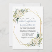 Invitation Aquarelle Floral Geo Frame Dusty Blue Mariage (Devant)