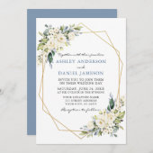 Invitation Aquarelle Floral Geo Frame Dusty Blue Mariage (Devant / Derrière)