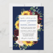 Invitation Aquarelle Floral Gold Blue Photo Mariage (Devant)