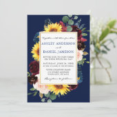 Invitation Aquarelle Floral Gold Blue Photo Mariage (Debout devant)