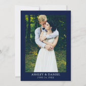 Invitation Aquarelle Floral Gold Blue Photo Mariage (Dos)