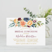 Invitation Aquarelle Floral Gold Bride Luncheon Bourgogne (Debout devant)