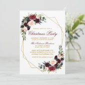 Invitation Aquarelle Floral Gold Christmas Party (Debout devant)