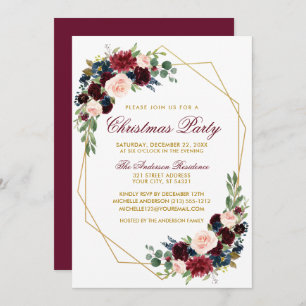 Invitation Aquarelle Floral Gold Christmas Party