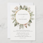 Invitation Aquarelle Floral Gold Circle Mariage d'ivoire (Devant)