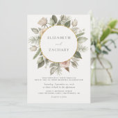 Invitation Aquarelle Floral Gold Circle Mariage d'ivoire (Debout devant)