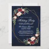 Invitation Aquarelle Floral Gold Frame Fête Fête Bleu (Devant)