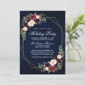 Invitation Aquarelle Floral Gold Frame Fête Fête Bleu (Debout devant)