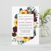 Invitation Aquarelle Floral Gold Frame Mariage Bourgogne (Debout devant)