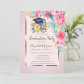 Invitation Aquarelle Floral Grad Casquette Dots Grad Grad Gra (Debout devant)
