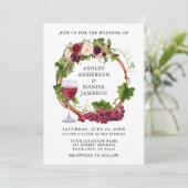 Invitation Aquarelle Floral Graphe Vins Wreath Photo Mariage (Debout devant)