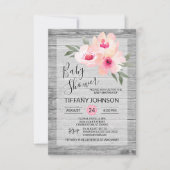 Invitation Aquarelle Floral Gris rose Baby shower rustique (Devant)
