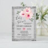 Invitation Aquarelle Floral Gris rose Baby shower rustique (Debout devant)