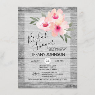 Invitation Aquarelle Floral Gris rose Fête des mariées rustiq