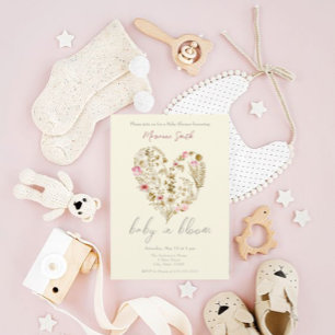 Invitation Aquarelle Floral Heart Baby in Bloom Baby shower