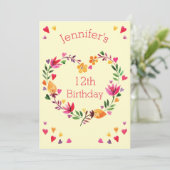 Invitation Aquarelle Floral Heart Wreath Girl 12e anniversair (Debout devant)