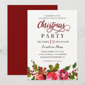 Invitation Aquarelle Floral Holly Wreath fête de Noël (Devant / Derrière)