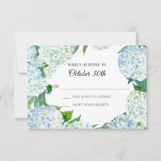 Invitation Aquarelle Floral Hydrangea Bleu Blanc Bois Rustiqu (Devant)