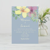 Invitation Aquarelle Floral Jaune violet Dusty Mariage bleu (Debout devant)
