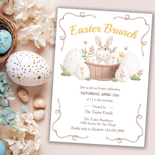Invitation Aquarelle Floral Joli Bunny Pâques Brunch