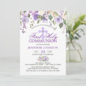 Invitation Aquarelle Floral Lavande Première Communion Sainte (Debout devant)
