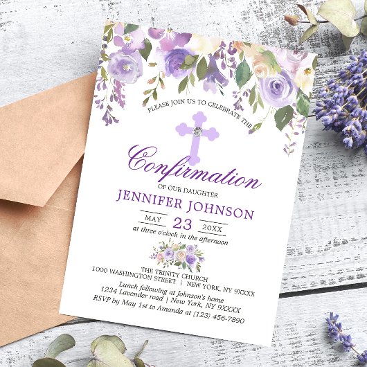 Invitation Aquarelle Floral Lavande Purple Confirmation