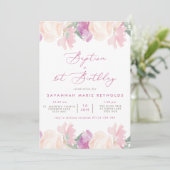 Invitation Aquarelle Floral Lilac Baptême & 1er Anniversaire (Debout devant)