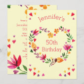 Invitation Aquarelle Floral Love Heart Wreath 50e anniversair (Devant / Derrière)
