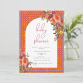 Invitation Aquarelle Floral Magenta Fuchsia Baby shower (Debout devant)