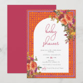 Invitation Aquarelle Floral Magenta Fuchsia Baby shower (Devant / Derrière)
