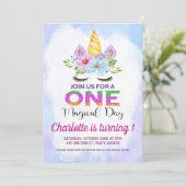 Invitation Aquarelle Floral Magique Unicorne 1er anniversaire (Debout devant)