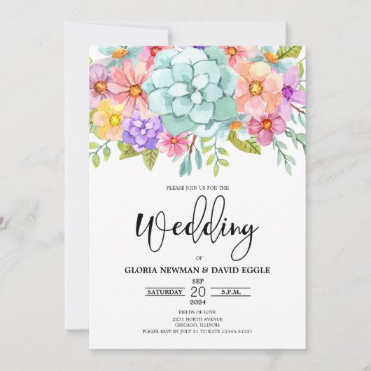 Invitation Aquarelle Floral Mariage (Devant)