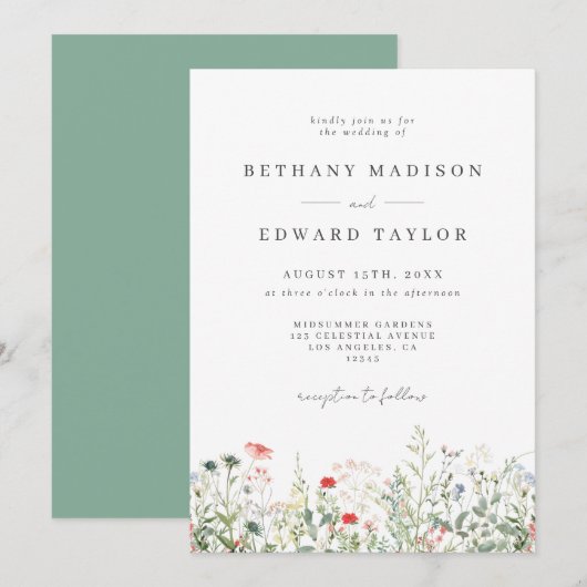 Invitation Aquarelle Floral Mariage (Devant / Derrière)