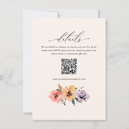 Invitation Aquarelle Floral Mariage à double sens site Web QR (Dos)