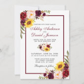Invitation Aquarelle Floral Mariage Bourgogne (Devant)