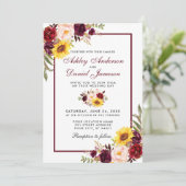 Invitation Aquarelle Floral Mariage Bourgogne (Debout devant)