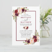 Invitation Aquarelle Floral Mariage Bourgogne Cadre (Debout devant)