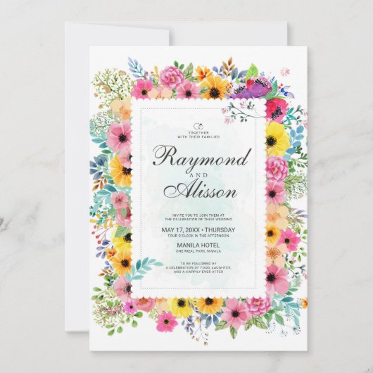 Invitation Aquarelle Floral Mariage élégant (Devant)